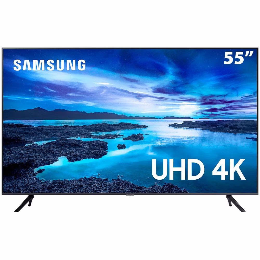 Smart 55" TV UHD 4K Samsung 55AU7700, Processador Crystal 4K, Tela sem limites, Visual Livre de Cabos, Alexa built in, Controle Único